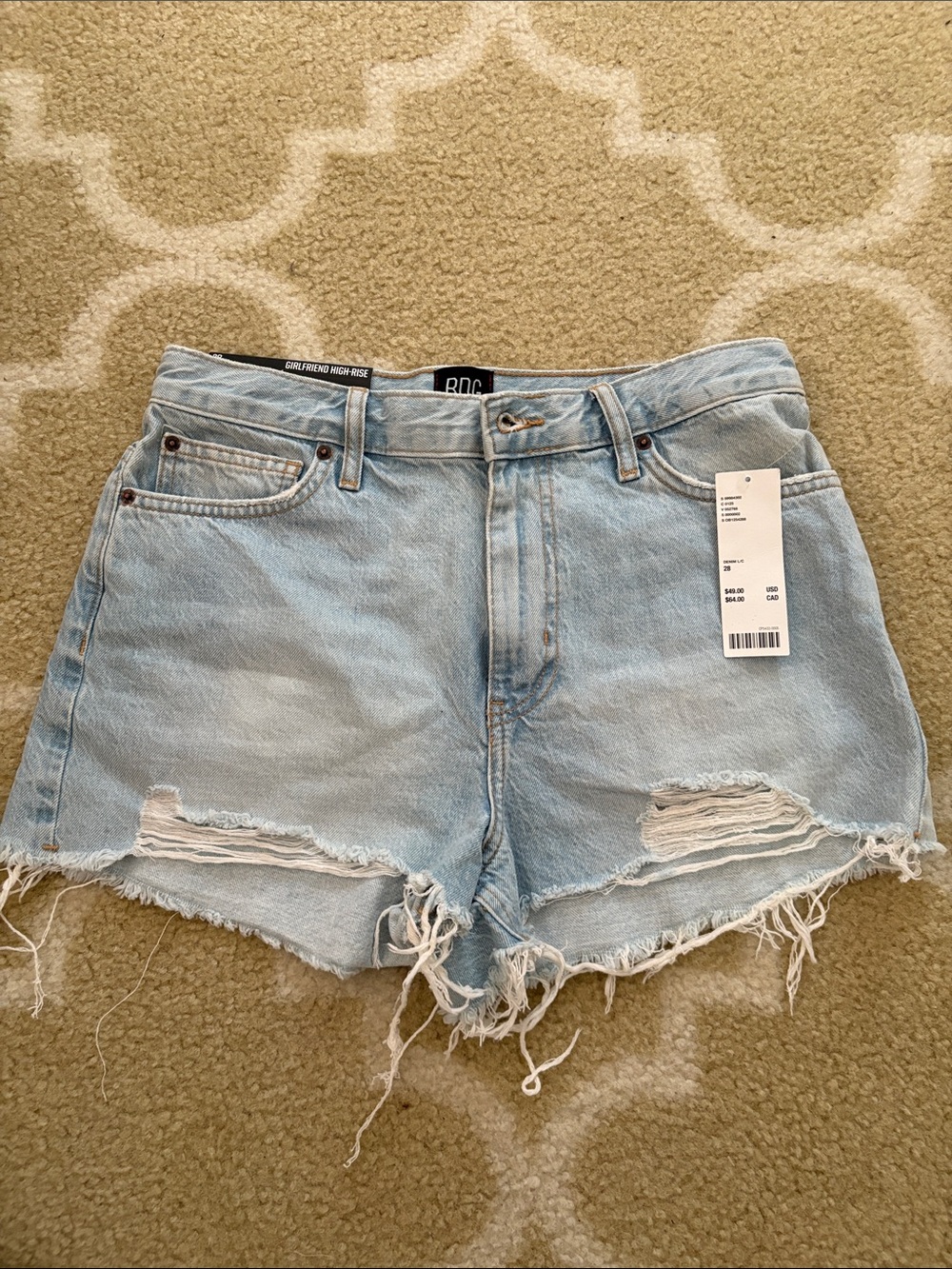 BDG Light Wash Girlfriend High Rise Denim Shorts